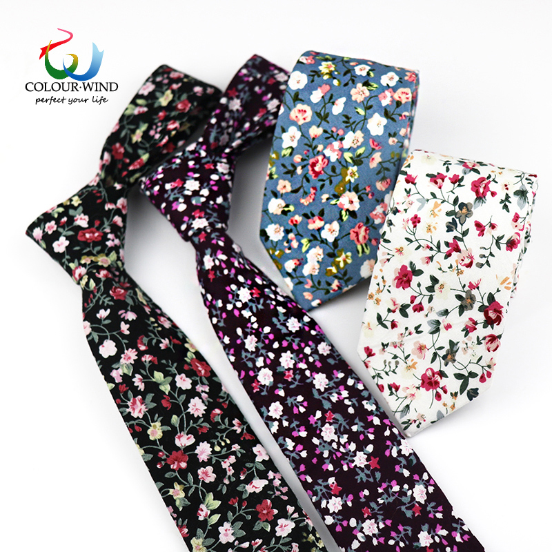

New Cotton Floral Ties For Men Small 6CM Necktie Casual Flower Gravatas Gift Wedding Party Accessories