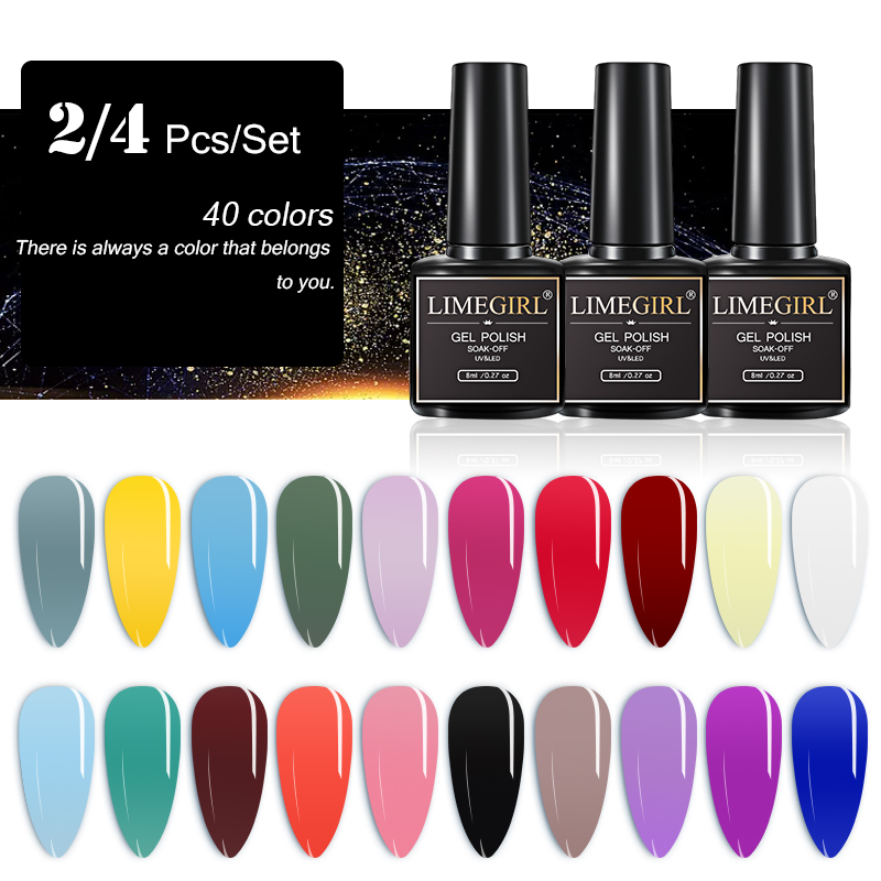 

Limegirl Gel Polish Set 4Pcs Soak Off UV Gel Varnishes Hybrydowe Nail Polish For Manicure Need Cured Base Top Coat Nail Kit