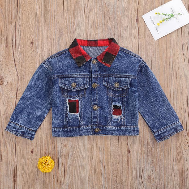 

2020 Kids Baby Girls Denim Jacket 1-6Y Plaid Pocket Button Long Sleeve Autumn Spring Jacket Coats Top Outwear, As pic