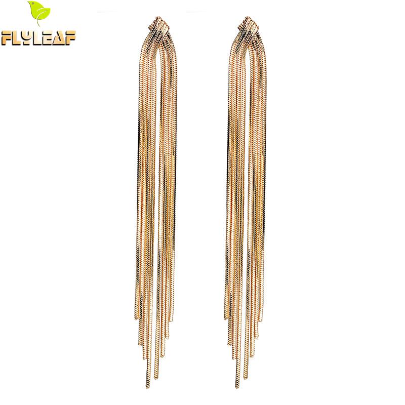 

925 Sterling Silver Willow Leaves Tassel Long Earrings For Women Luxury Lady Party Fashion Jewelry Flyleaf