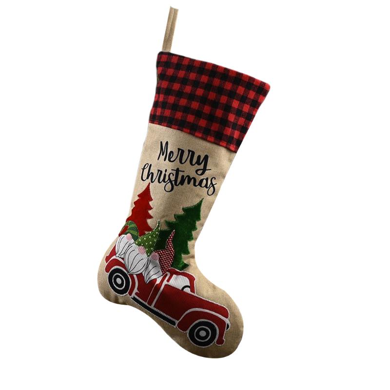 

High Quality Packing Pouches Christmas Gift Bag Santa Claus Plaid Stocking Present Bag with Hanging Loop