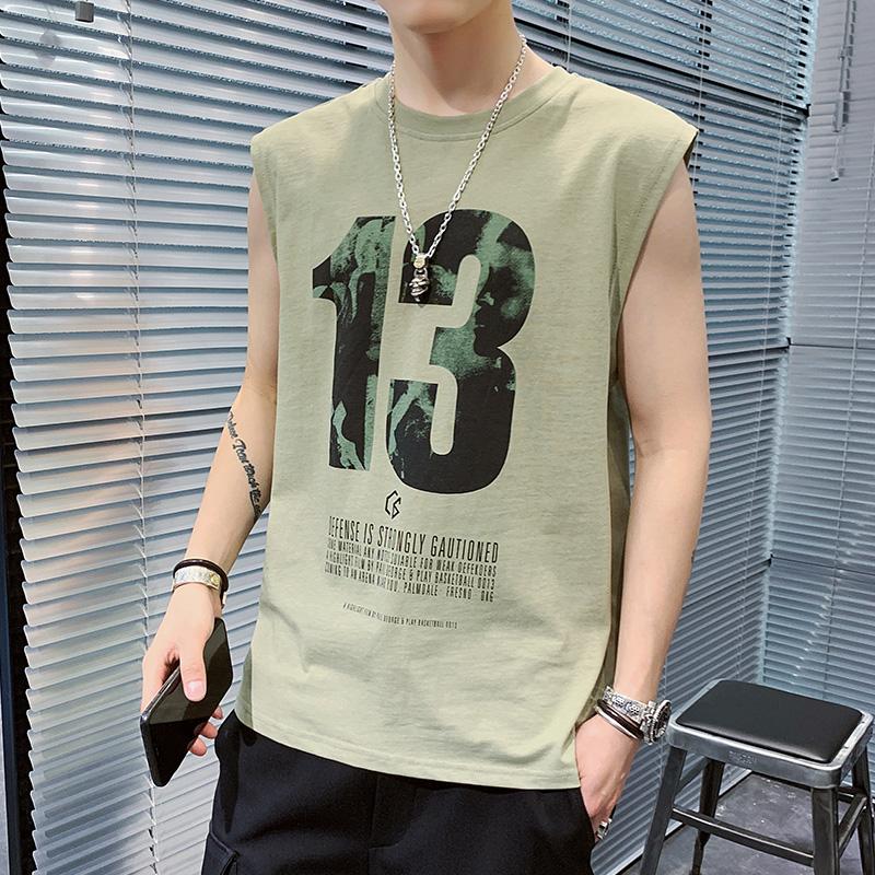 

Men's T-shirt Summer 2020 New Arrival Men's Short Sleeveless Vest Undershirt Popular Logo Fashion Trend Printed Cotton T-shirt, Black