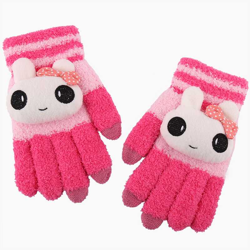 

New knit cute warm touch screen wool gloves Korean version of coral fleece thick winter gloves