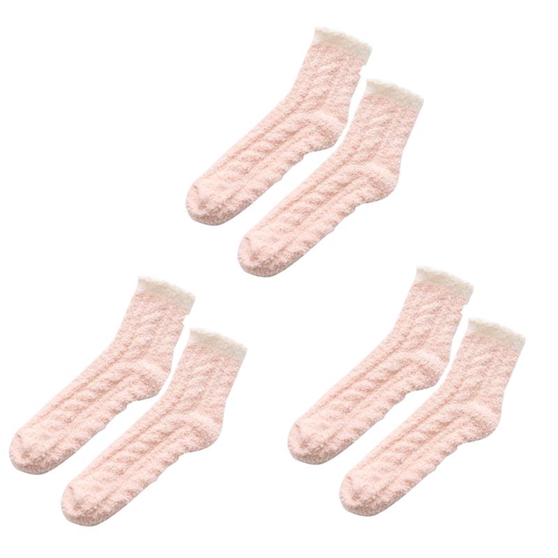

3 Pairs Home Casual Soft Sleeping Elastic Floor Bed Cozy Indoor Cute Plush Daily Women Socks Winter Warm Fluffy Fuzzy, White