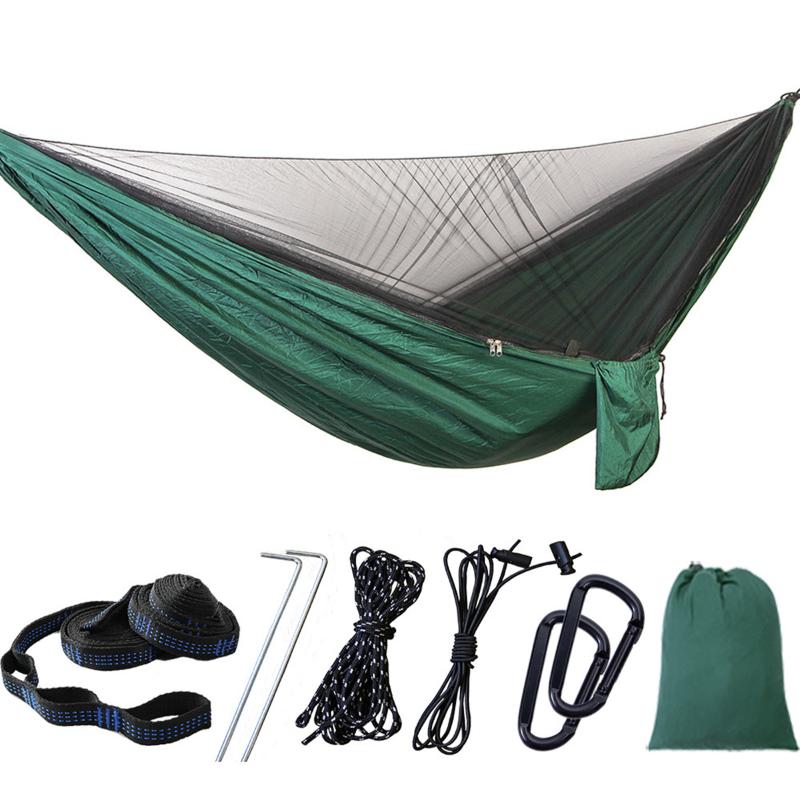 

Camping Hammock Portable Folding Outdoor High Strength Parachute Fabric Hanging Hammock with Mosquito Net