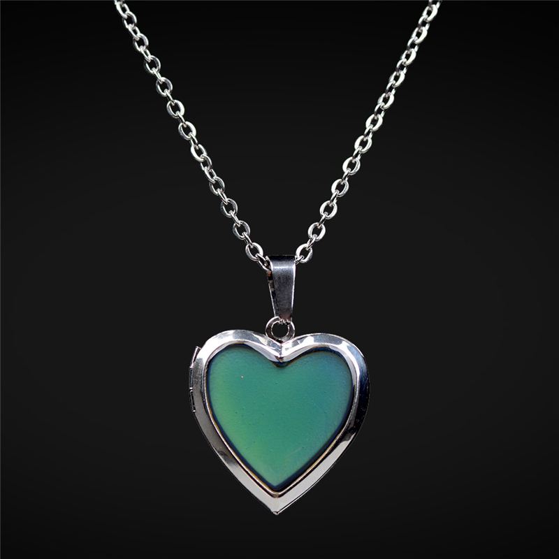 

Temperature sensing Color Changing Heart locket necklace stainless steel chain women necklaces fashion jewelry will and sandy gift