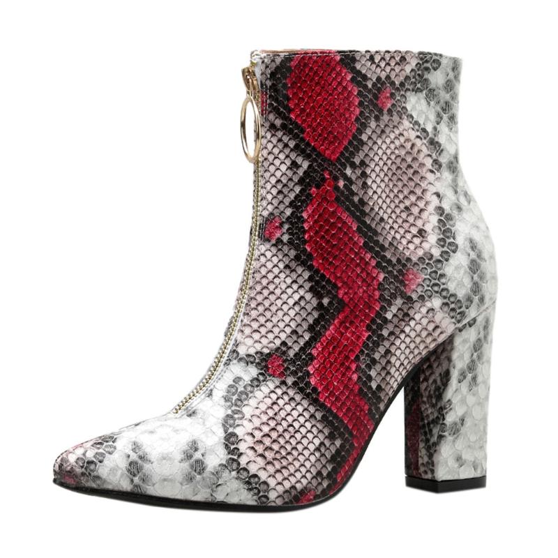 

Hot sale-Women's High Heel Shoes Pointed Toe Square-Heeled Boots Zipper Sexy Short Boots, Red