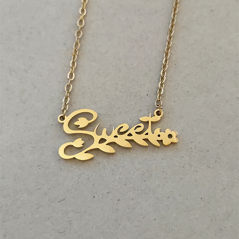 

10pcs Sweet Letters Pendant Necklace Stainless Steel Jewelry Gold Silver Color Chain Leaf Charm Choker Necklace Women Men Bijoux