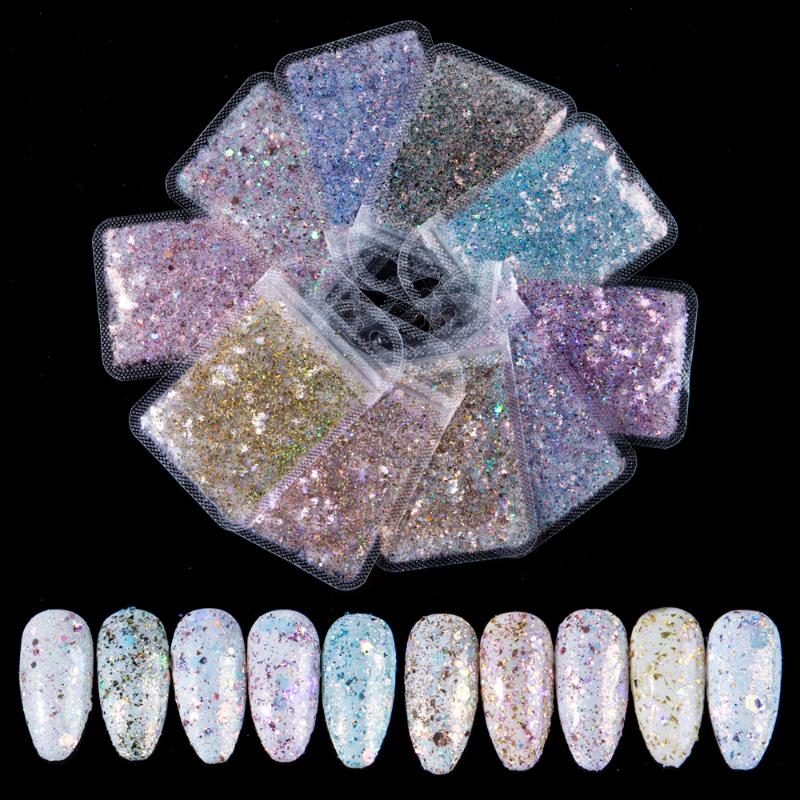 

Holographic Irregular Mix Shape Glitter Powder Laser Nail Sugar Dust Nail Powder Hexagon Shiny Sequins Art Decorations Set
