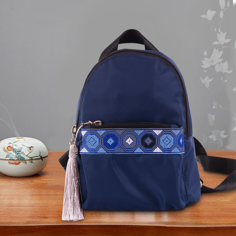 

Women Backpack Bohemia Ethnic Style Hand Embroidery Retro Small Bag For Teenage Girls Lightweight Shopper Mini School Backpack, Black