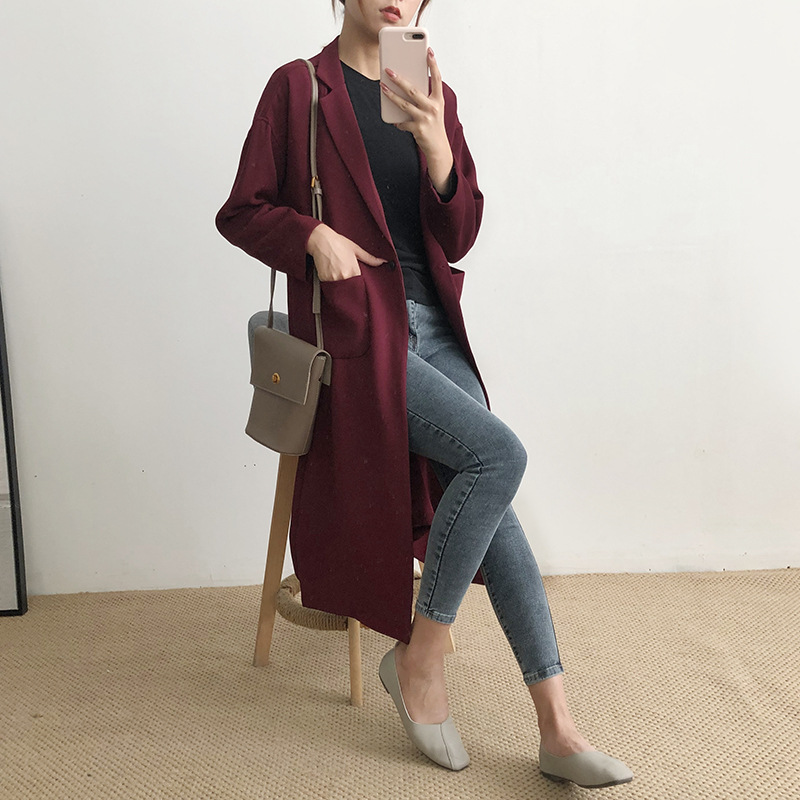 

2020 Spring New Style Women's Trench Coat Mid-length Solid Color Loose Coat, Burgundy