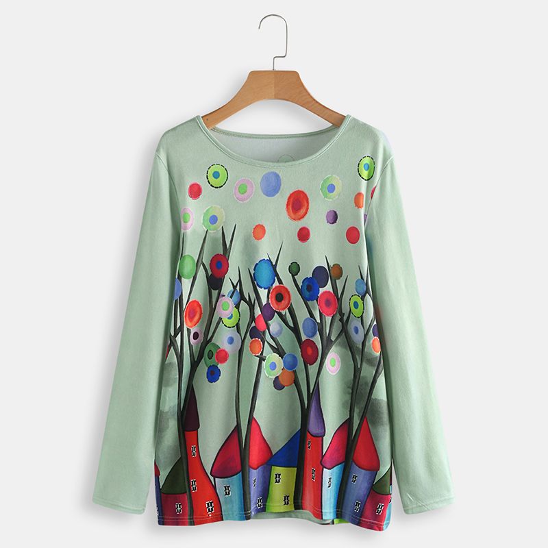 

ZANZEA Women Blouse Spring Tree Printed Tunic Tops Casual Long Sleeve Loose Blusas Femme Robe Shirt Plus Size Chemise Mujer, Green