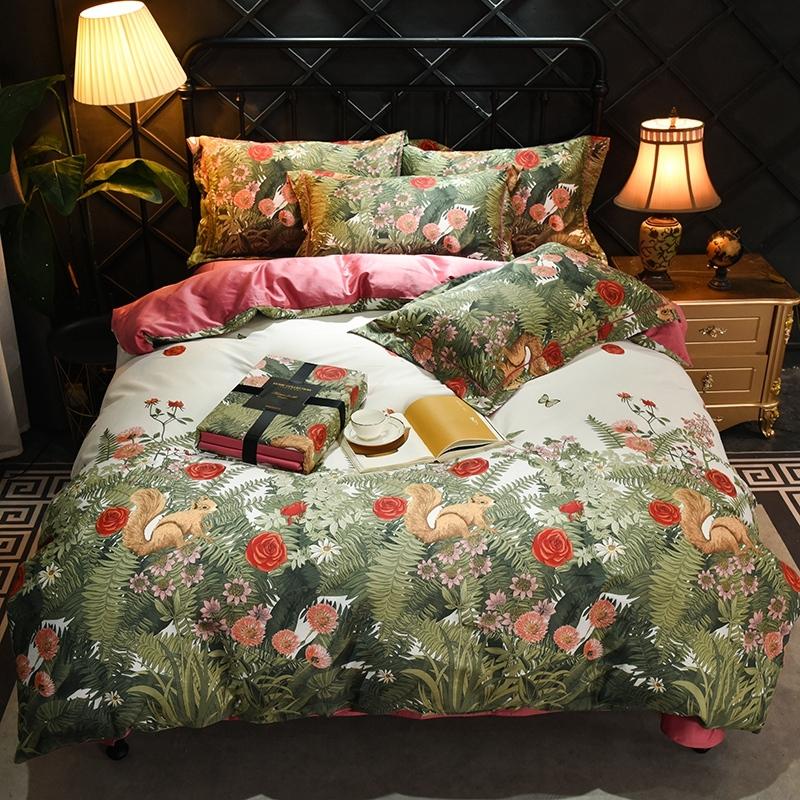 

Floral Chinoiserie Blossom Leaves Duvet Quilt Cover  Queen King size Egyptian Cotton Soft Bedding set Fitted Bed sheet set, Color 5