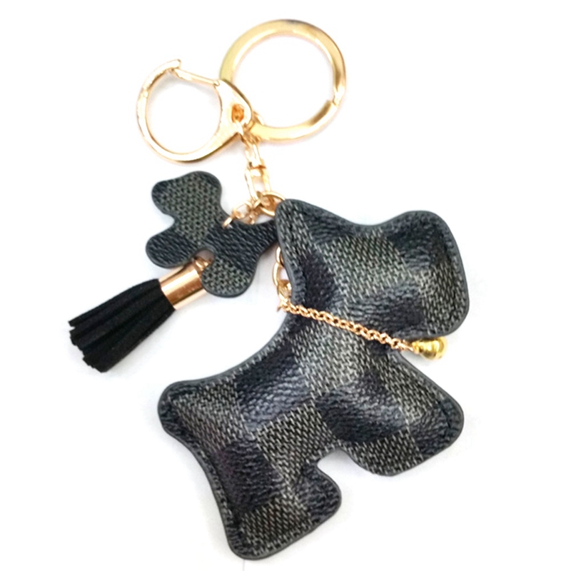 

1pcs Cute Leather Dog Keychain Animal Key Chain Car Key Ring Bag Pendant Leather Tassels Ring Bell Keychain