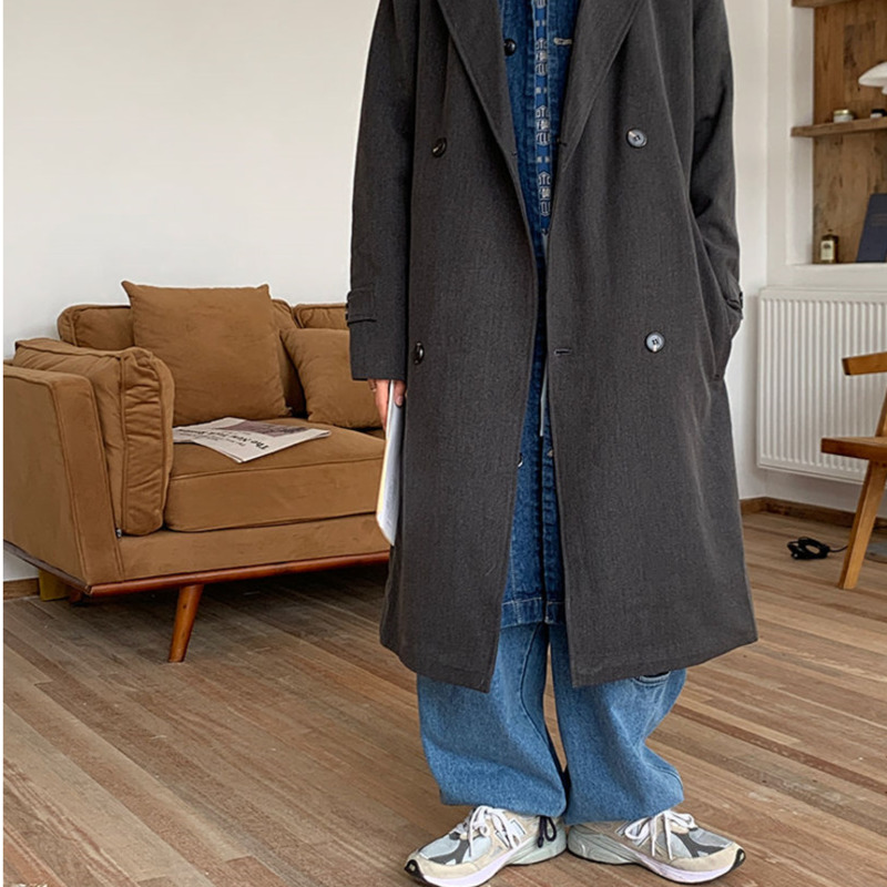 

Men's trench coat 2020 autumn and winter new college style long loose coat young people personality fashion trend clothing, Dark gray