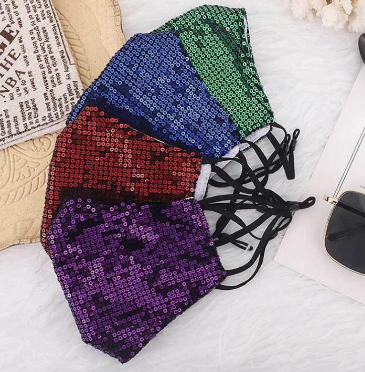 

DHL 9 colors Fashion Bling 3D Washable Reusable Mask PM2.5 Face Care Shield Sun Color Gold Elbow Sequins Designer Shiny Face Mask