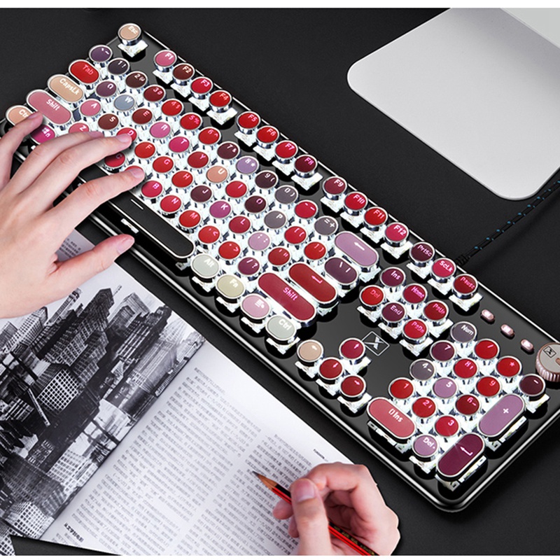 

Mechanical Keyboard Metal Backlit Retro USB Wired 104 Keys Office for Laptop Desktop PC Gamer Game Keyboard