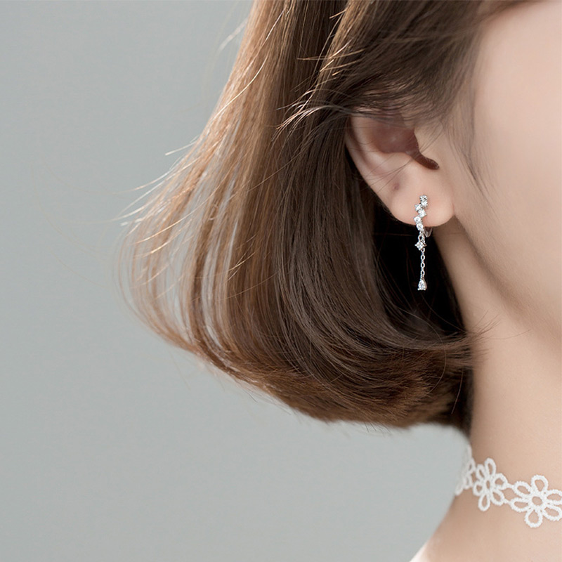 

925 Sterling Silver Earrings Huggies Circle Chain Tassel Cubic Zirconia Earring for Women CZ Ear Hoops Korean Jewelry Girl Gift
