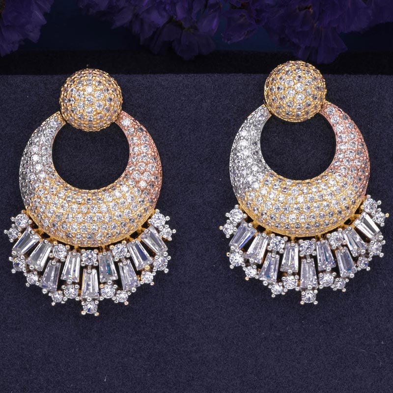 

Newness 42mm Luxury Geometry Round Full Mirco Paved Cubic Zirconia Earrings 3Tone Engagement Wedding Earring Fashion Jewelry