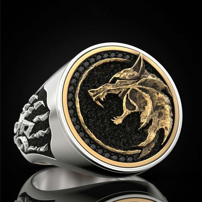 

Classic Two Tone Wolf Head Rings For Men Vintage Fashion White Gold Double Color Ring Male Animal Punk Jewelry Anniversary Gift