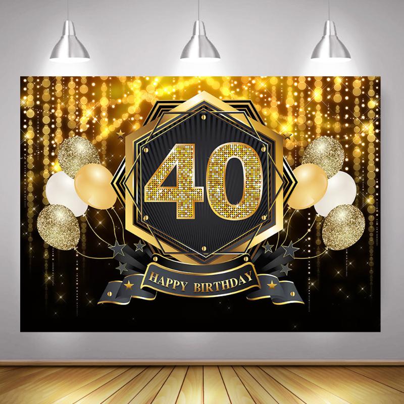 

40th 50th Happy Birthday Party Background Photocall Golden Glitter Birthday Cake Table Backdrop Balloons Custom Photography