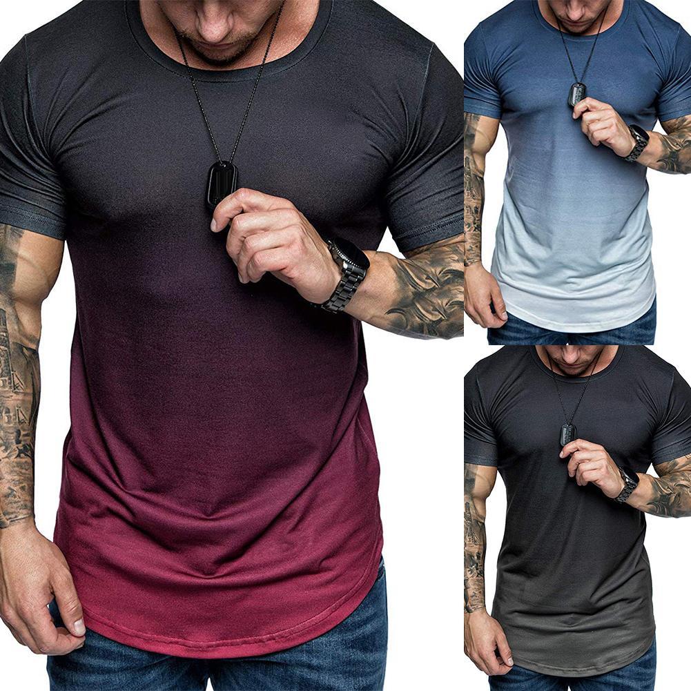 

Summer Fashion Men Gradient Color Short Sleeve Round Neck T-Shirt Slimfits Top Summer Casual Tops Tees Fashion O-Neck Tshirt Mal, Grey