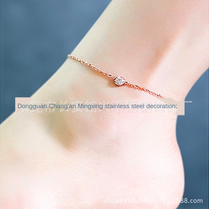 

qmJIl Japanese and Korean-plated 18k rose color gold single Jewelry diamond Diamond stainless steel anklet women's fashionable titanium stee