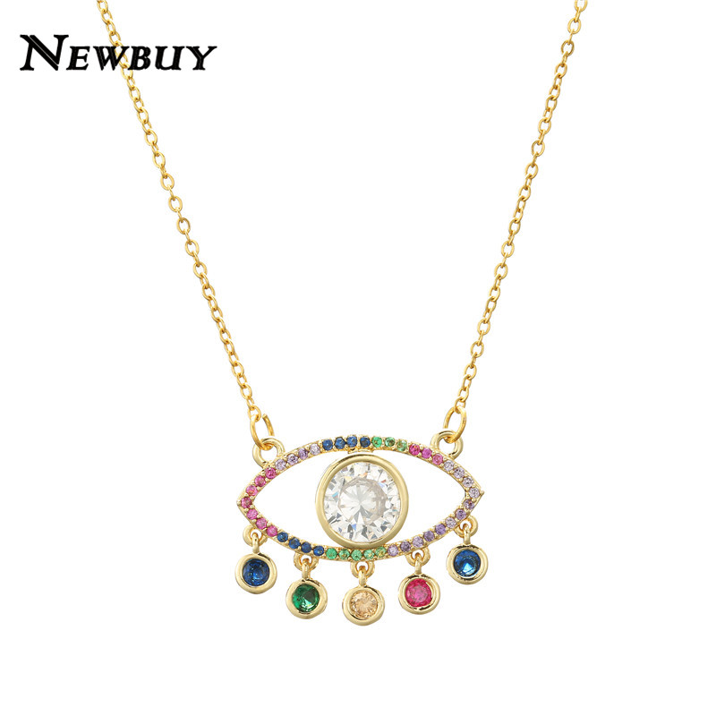 

cmoonry Rainbow Color CZ Evil Eye Pendant Necklace For Women Girl Gold Chain Necklace Female Party Jewelry Valentine's Day Gift