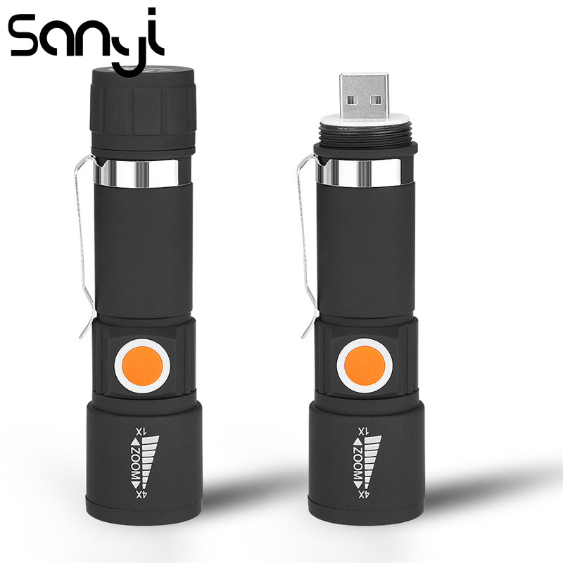 

SANYI XPE LED Torch USB Built-in Battery 3 Modes Working Lighting Zoom Portable Lamp