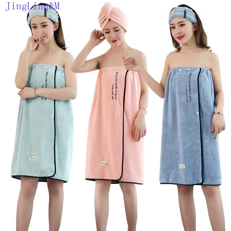 

4-Piece Bath Towel Set, Quick-Drying Towel, Hair Dryer Cap, Hair Band, Big Tube Top Bath Skirt. Towel for Adult Women, Camel