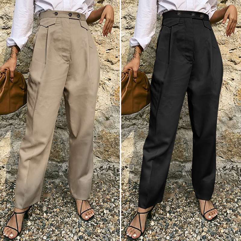 

Women' Long Trousers Celmia Casual Solid Office Pants Palazzo Fashion Vintage Ladies Pantalon Femme 2020 Plus Size Loose Pant, Black