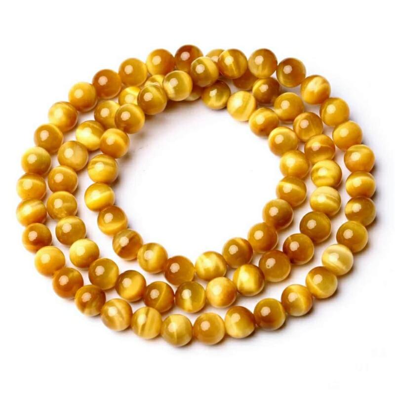 

Genuine Natural Gold Tiger Eye Gems Stone Bracelets For Women Men Crystal Three Laps Round Bead Natural Stone Bracelet 6mm 8mm