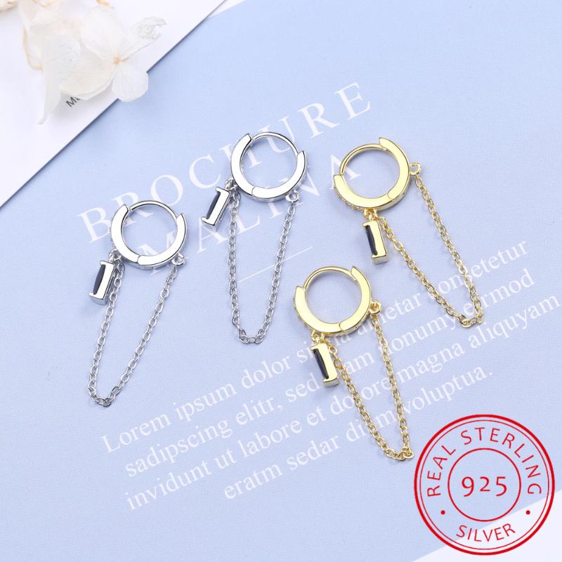 

gorgeous women tassel cz hoop earring 925 sterling silver anit allergy fashion female jewelry 925 long chain elelgance ear wire