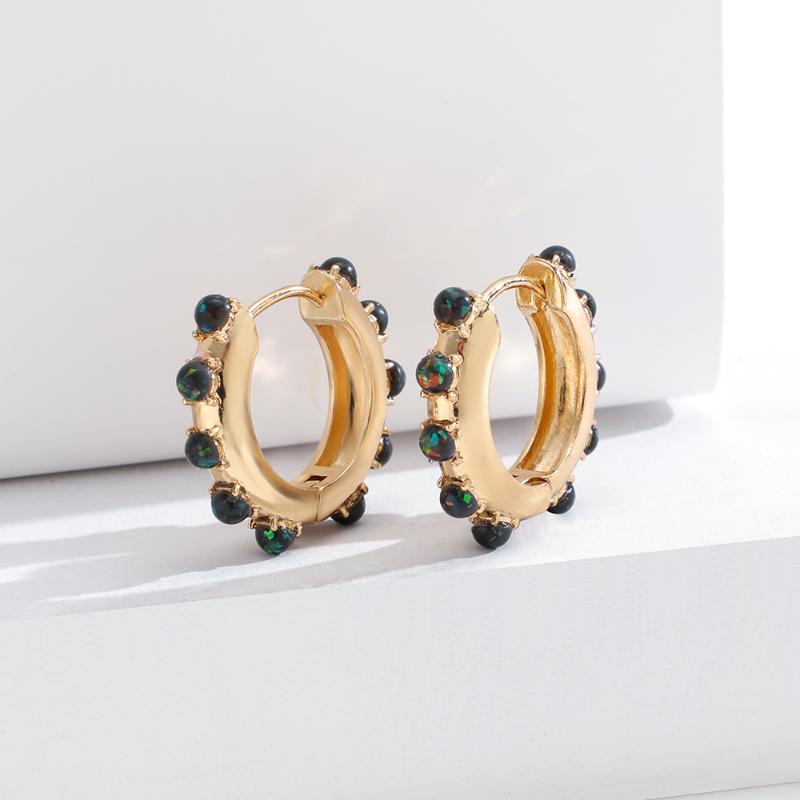 

Hoop & Huggie Unique Design Opal Stone Small Earrings For Women Fashion Simulated Pearl Huggies Crystal Ear Cuff Brincos 2021