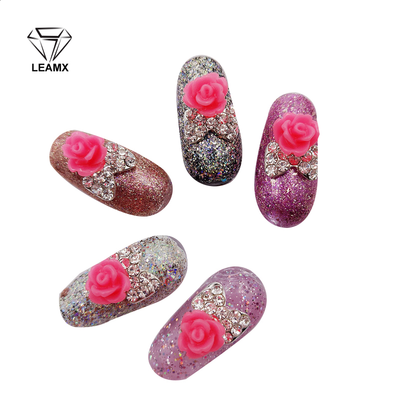 

10 PCS/bag 3D Red Flowers Nail Art Decorations Rhinestone Alloy Decoration Sparkling Rhinestone For DIY Nails Salon Supplies
