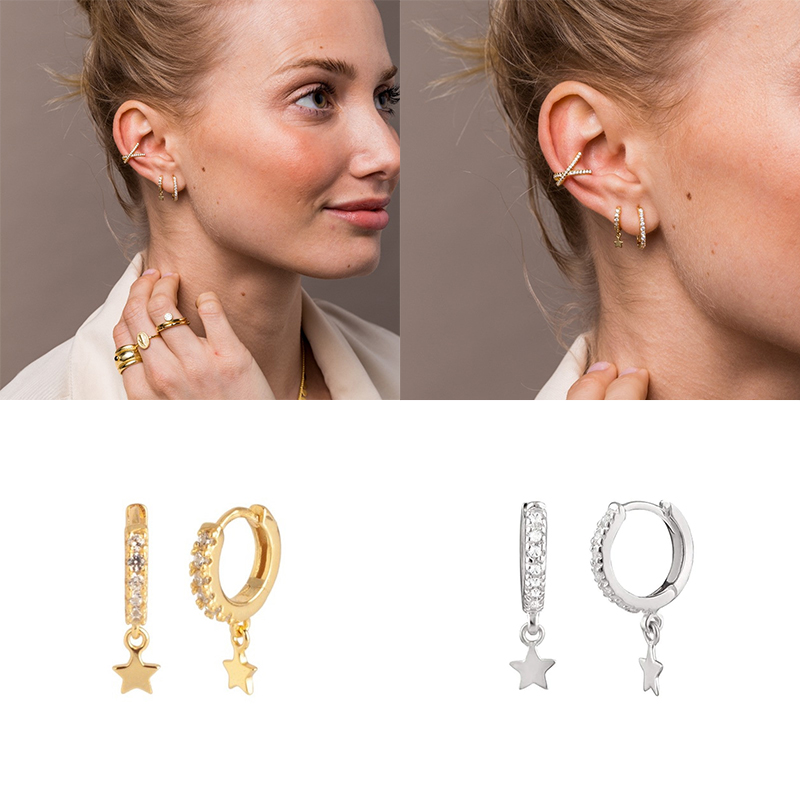 

Cute INS Bling Zircon Star 925 Sterling Silver Hoop Earrings For Woman Engagement Wedding Party Gift Pendientes Fine Jewelry