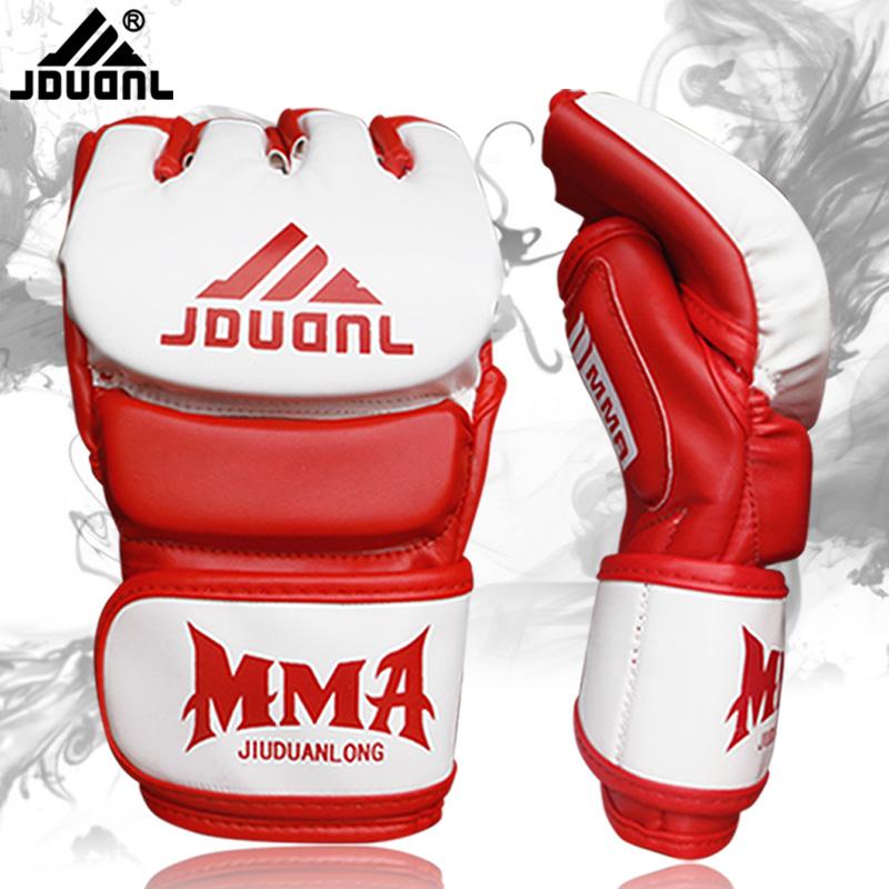 Wholesale-High Quality Half Mitts Boxing Luva Boxe Half Finger Gloves Men Mma Fight Sanda Wushu Training Equipment Pu Leather Gloves 2017-image-583715090