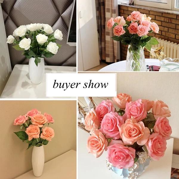 

100pcs Artificial Rose Flowers Vivid Real Touch Lint Decorative Flowers Romantic Wedding Fake Home Decoration Wholesale, Green