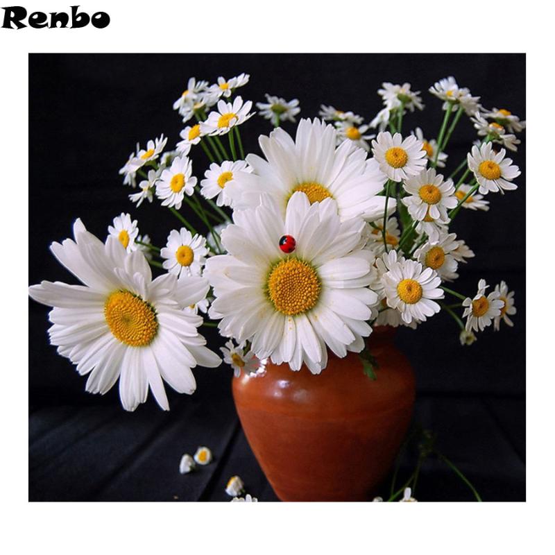 

Diamond Painting Cross Stitch Full square round Resin Needlework Daisy Pictures Diamond Embroidery Flower Mosaic Crafts