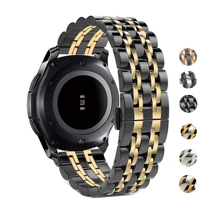 

Silver Black Interphase Meet Gold Watchband Strap Seven Bead Stainless Steel Butterfly Clasp Wrist Band 20 22mm for Samsung Watch Accessorie