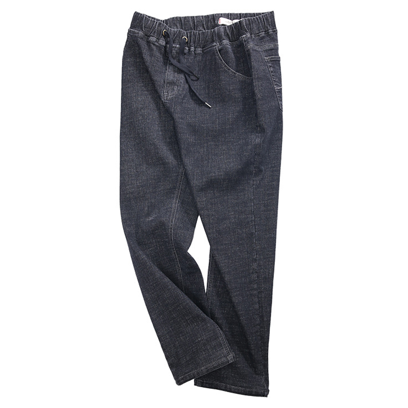 

Elastic waist stretch straight leg pants four seasons trousers men's loose plus fatty plus size size men's jeans, Black