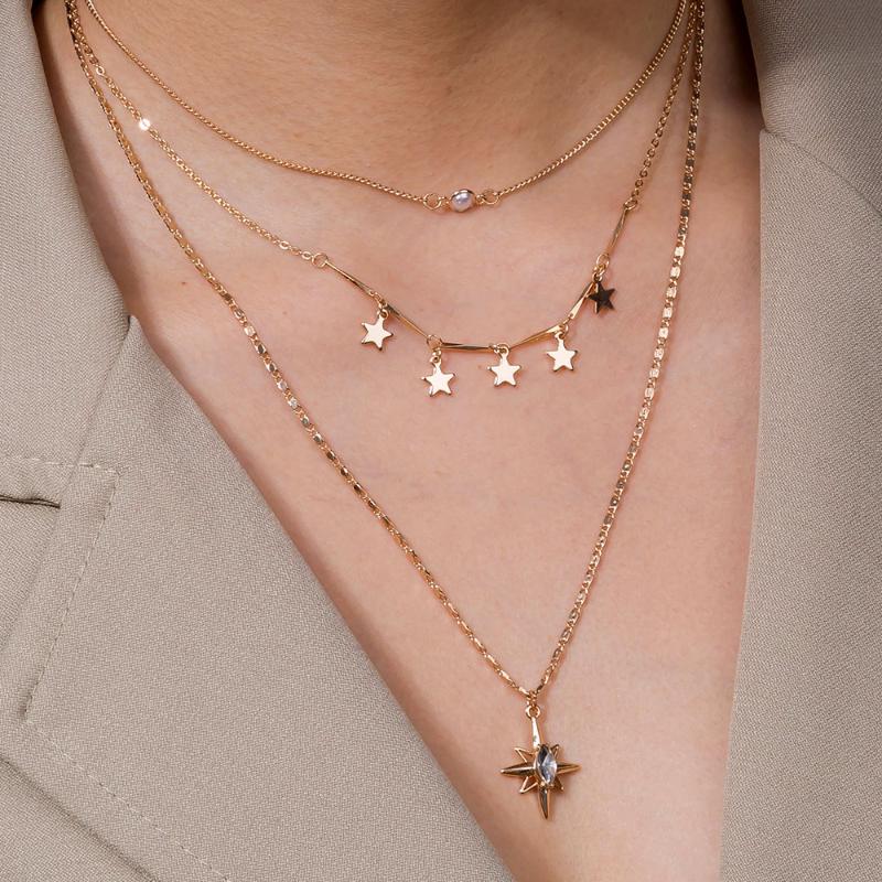 

European and American Hot Accessories Fashion Personality Six-Pointed Star Set Sun Multistory Necklace