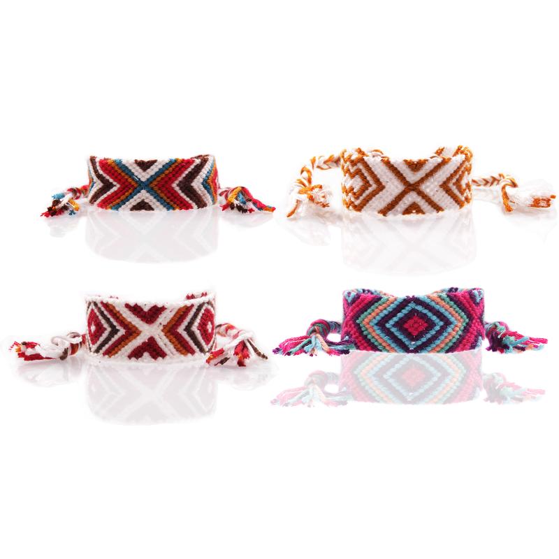 

hippie bohemia handwoven multicolor brazilian friendship Bracelet with purple pink red green blue cotton cord braided slipknot