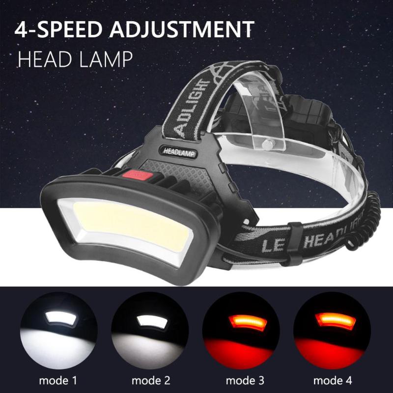 

COB LED Headlamp Powered by 2*18650 Battery Headlight Waterproof Torch Camping Light 4 Modes 90 Degrees Rotate Lamp