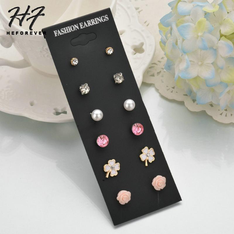 

Romantic Vintage Zircon Acrylic Alloy Flower Star Style Earrings for Women 6 Pair/Set Girl's Gift Fashion Jewelry KB258 KB259