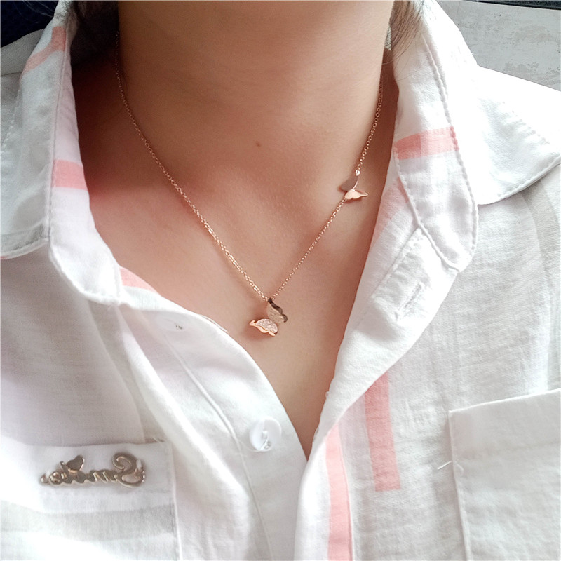 

Stainless Steel Necklace Women Rose Gold Color Coin Heart Butterfly Short Necklaces & Pendants 2020 Fashion Jewelry All Match