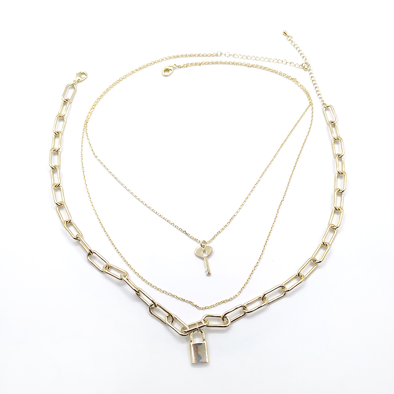 

LONDANY Fashionable popular three-layer necklace lock key chain thick and thin chain suit necklace set