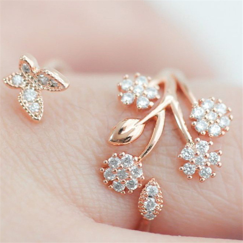 

New fashion jewelry fashion creativity butterfly micro - set open ring ladies ring accessories