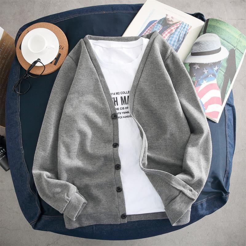

Plus-Sized Cardigan Knitted Sweater Men's Plus-sized Youth Solid Color Loose Casual Jacket Fashion Retro Autumn