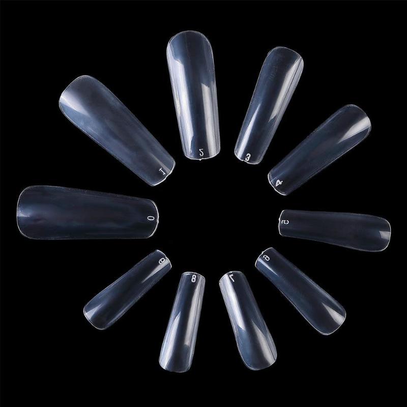 

KROFAUE 500pcs False Coffin Nails Ballerina Fake Nail Nail Art Tips Natural Clear Full Cover Manicure Long Square Fake Tips